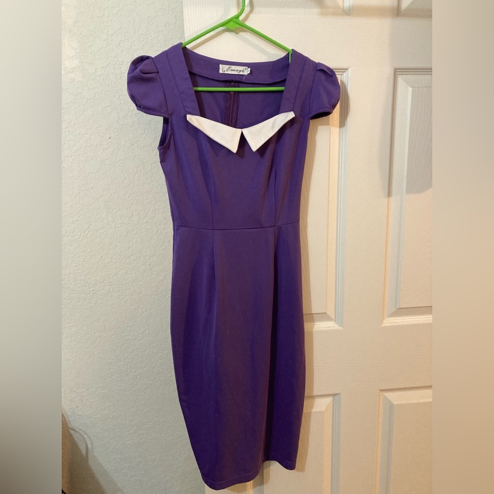 Emage purple sheath dress with white collar size S